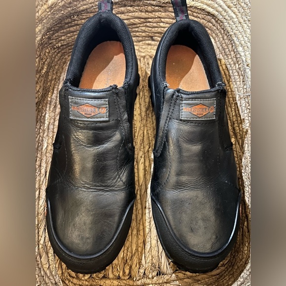 Merrell Midnight Dual Density Moccasin Black Leather Slip On Shoe - Picture 2 of 16